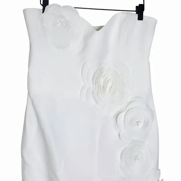 Helsi Kaia Midi Dress White 3D Floral Applique Rosette Strapless Size XL  NWT - conticontadores.com.br